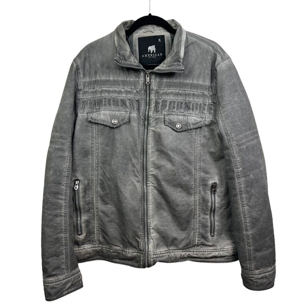 American Stitch Mens Flight Jacket Lined Full Zip Flap Pockets‎ Charcoal Gray XL